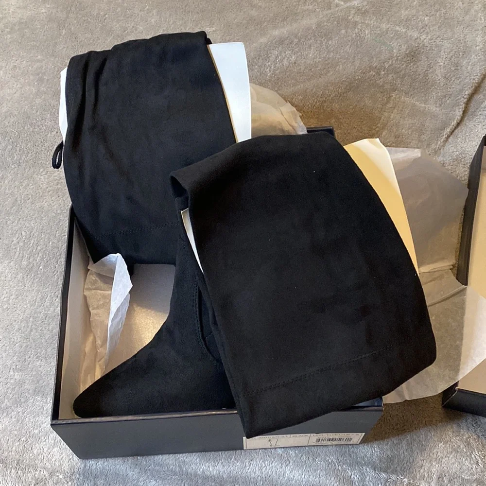 French Connection Jordan Cone Heel Lace Up Over The Knee Boots Black Sz …